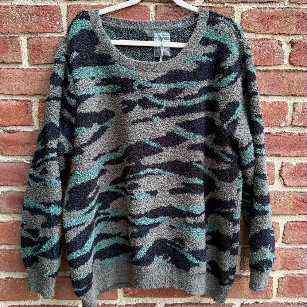 Barefoot Dreams CozyChic Women's Seaside Crew Neck Pullover green Camo 2X NWT